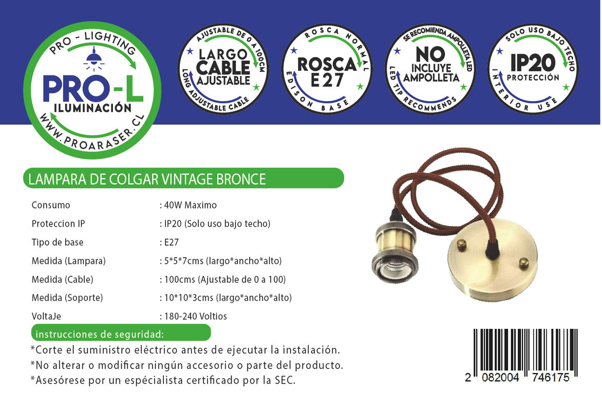 Lampara de colgar Vintage Bronce