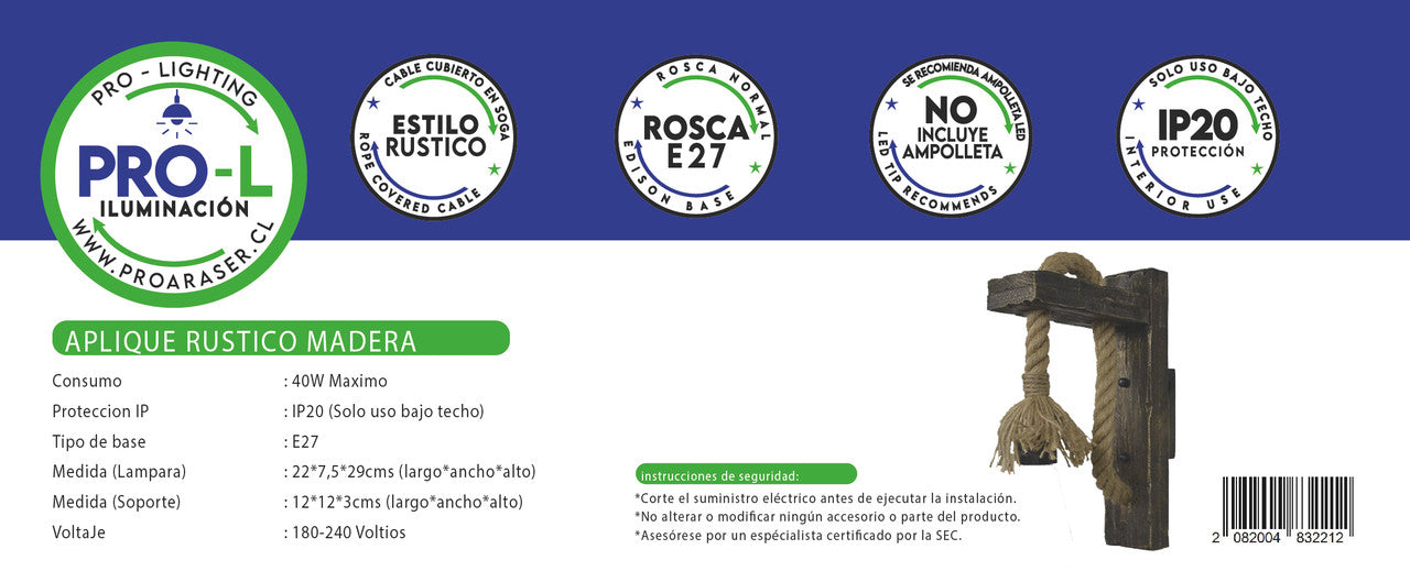 Aplique rustico madera ni