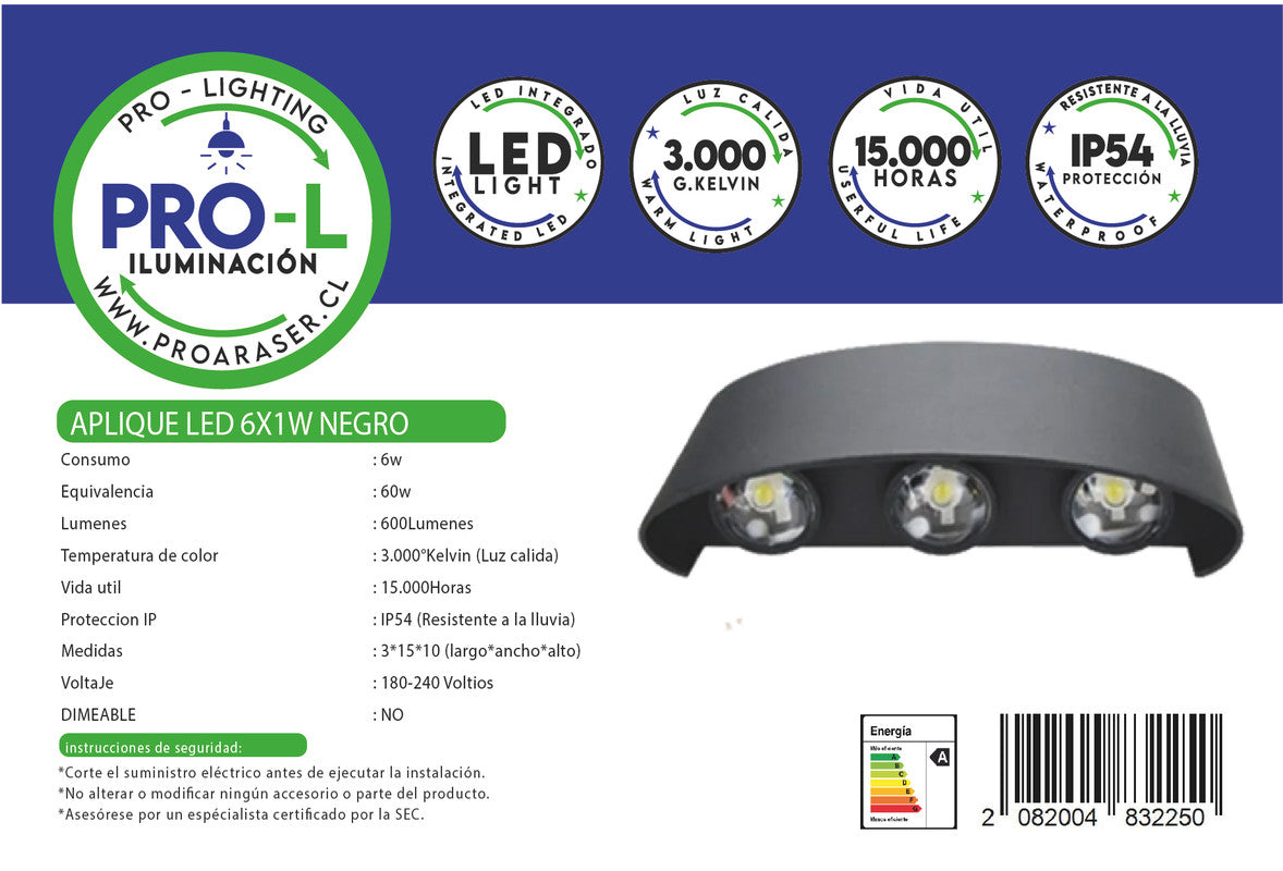 Aplique led 6x1w negro va