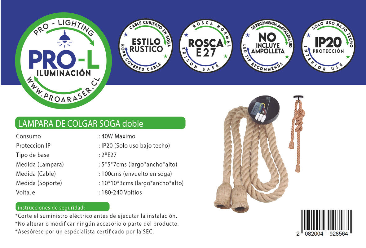 Lampara de colgar Soga Doble