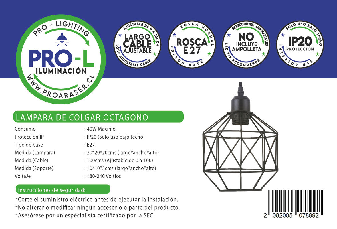 Lampara de colgar Octagono