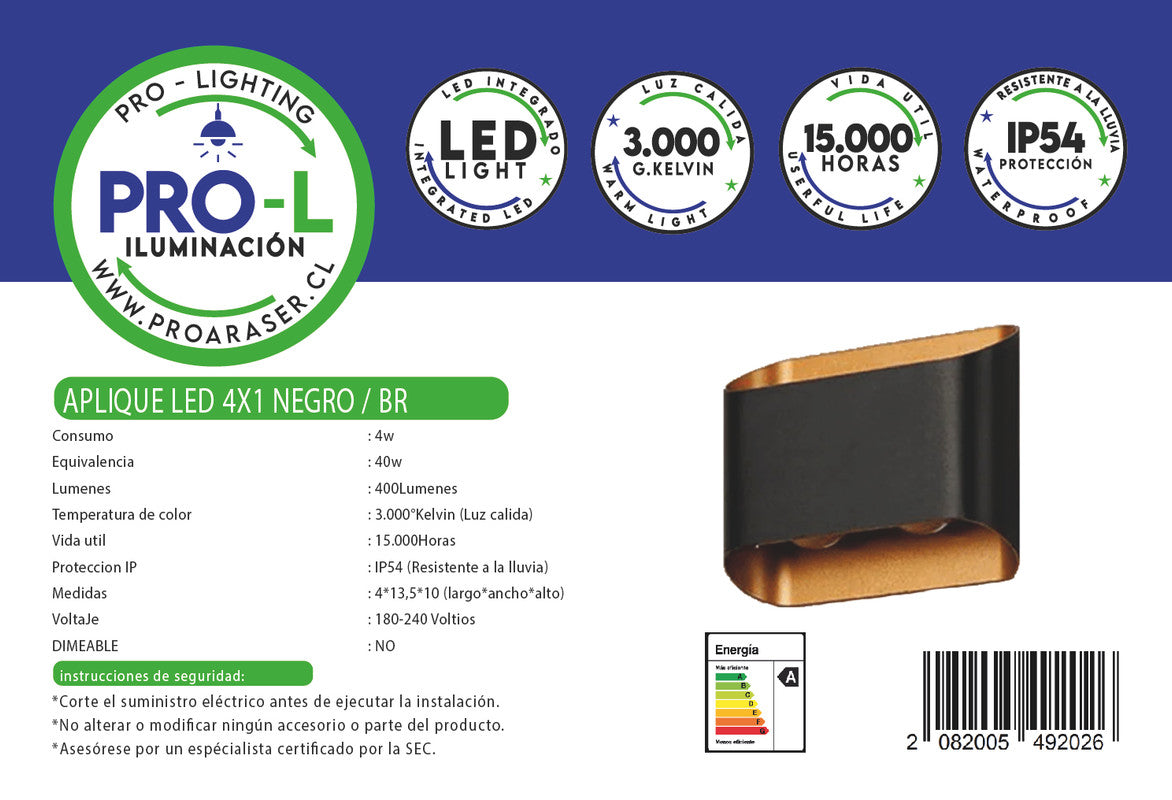 Aplique led 4x1w negro na