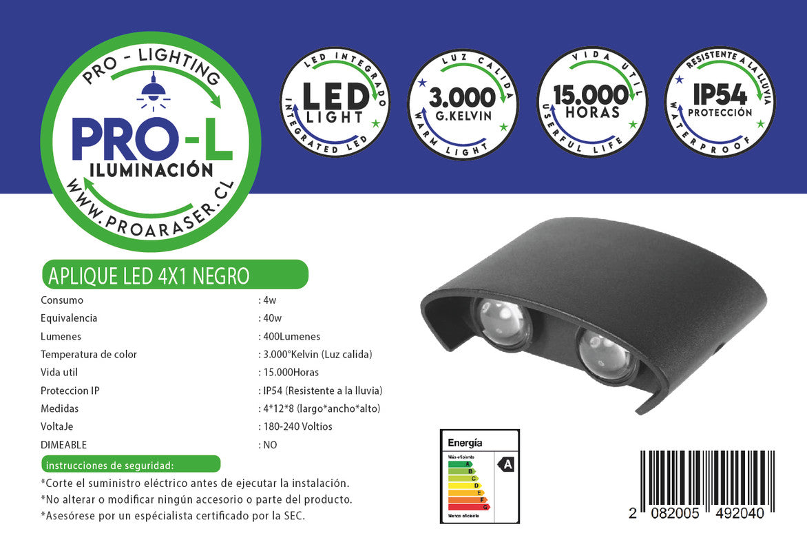 Aplique led 4x1w negro em