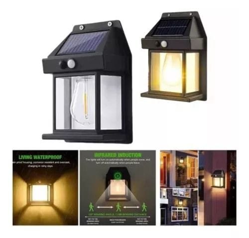 Aplique led solar farol negro