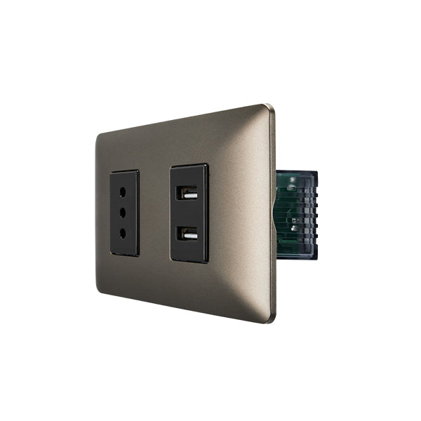ENCHUFE SIMPLE 10A EMBUTIDO (1 Ud TZ1104) 250V + TOMA USB (CAFÉ)