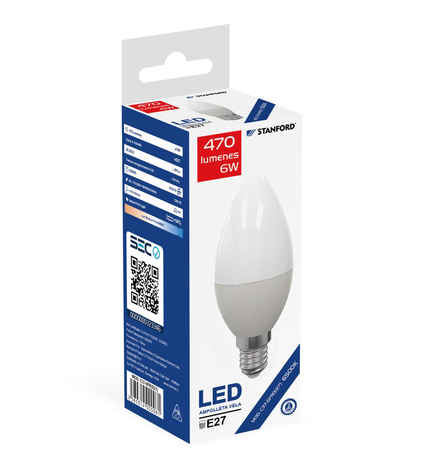 AMPOLLETA VELA 6W 6500K E14