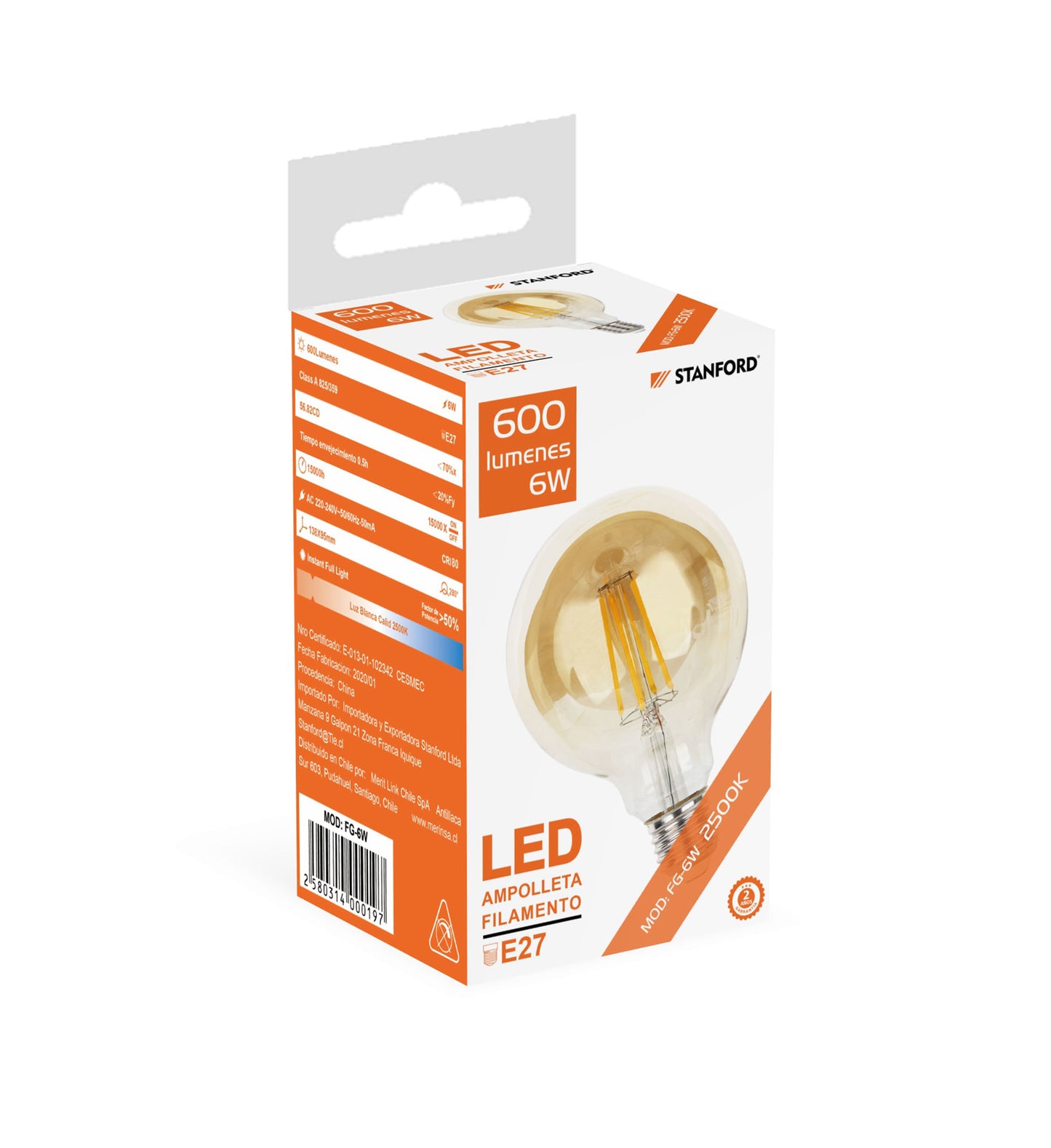 AMPOLLETA LED GLOBO VINTAGE 6W 2500K E27