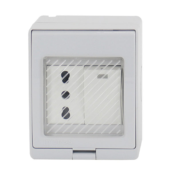 HYDROBOX CON ENCHUFE SIMPLE 10/16A Y INTERRUPTOR SOBREPUESTO 9/12 (BLANCO)