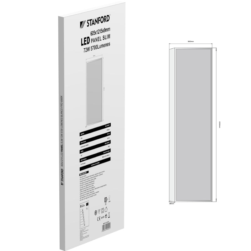 PANEL LED SOBREREPUESTO 300X1200X38MM 48W 6500K (LUZ DIRECTA)