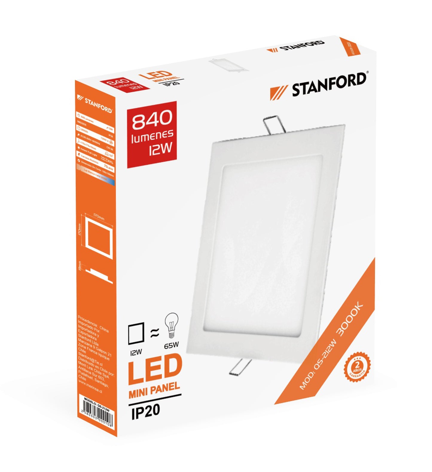 PANEL LED CUADRADO EMBUTIDO 18W 3000K