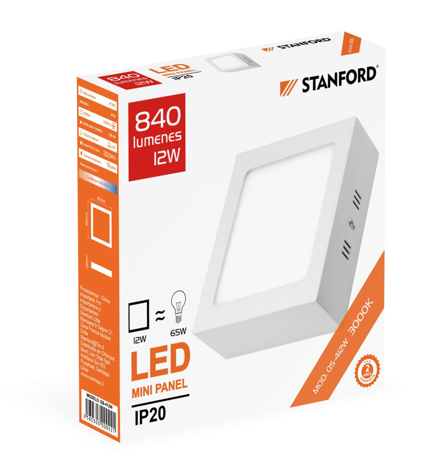 PANEL LED CUADRADO SOBREPUESTO 12W 3000K