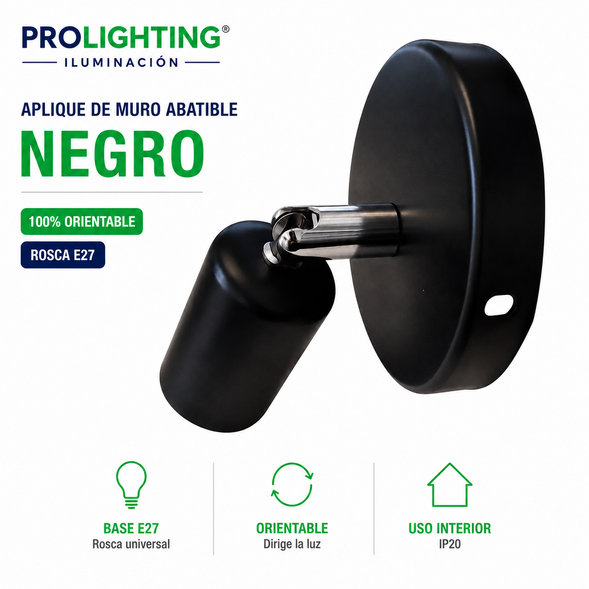 Aplique Muro Abatible Decorativo Para Ampolleta E27 Negro