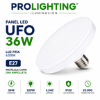 Ampolleta LED Foco Panel UFO Alta Potencia 36W Fría 18,5cm T185 E27