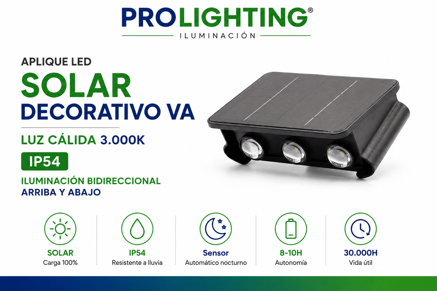 Luz Solar LED Bidireccional Doble Haz de luz Muro Exterior Impermeable