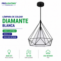 Lampara Colgante Diamante Blanca Jaula Metal Base E27