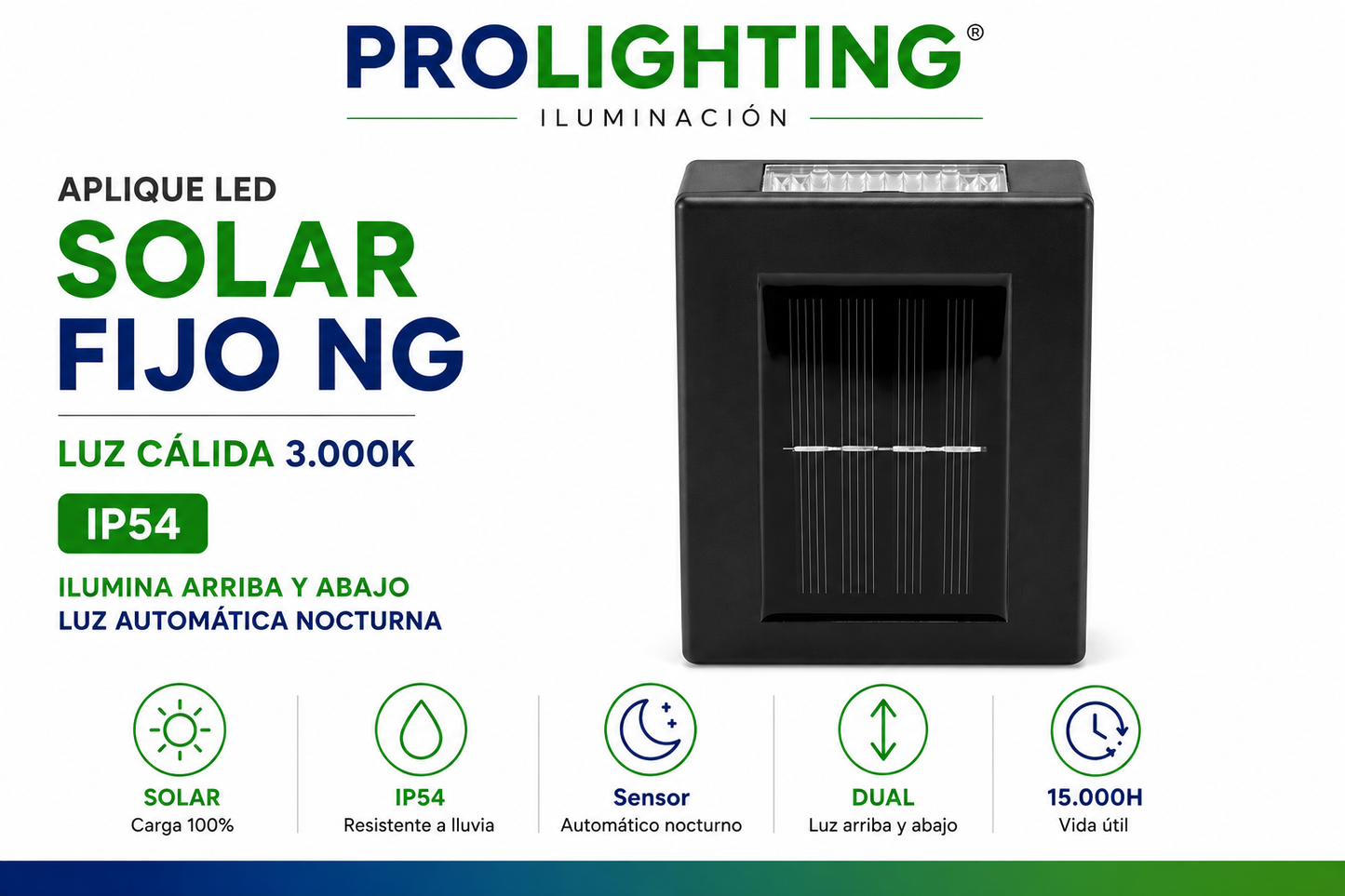 Aplique Solar LED Fijo Doble Haz de luz Arriba y Abajo Exterior