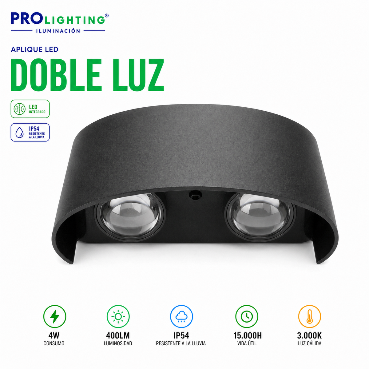 Aplique LED Doble Haz Luz Arriba Abajo Exterior Decorativo