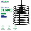 Lampara Colgante Cilindro Jaula Metal Base Negra E27 Retro