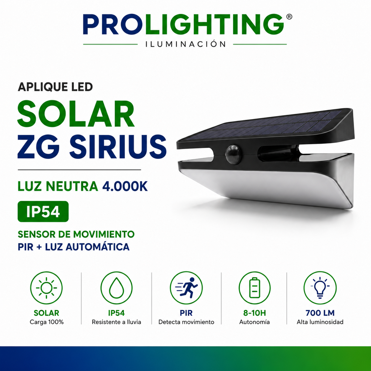 Foco Solar LED Muro Exterior Sensor Movimiento Impermeable