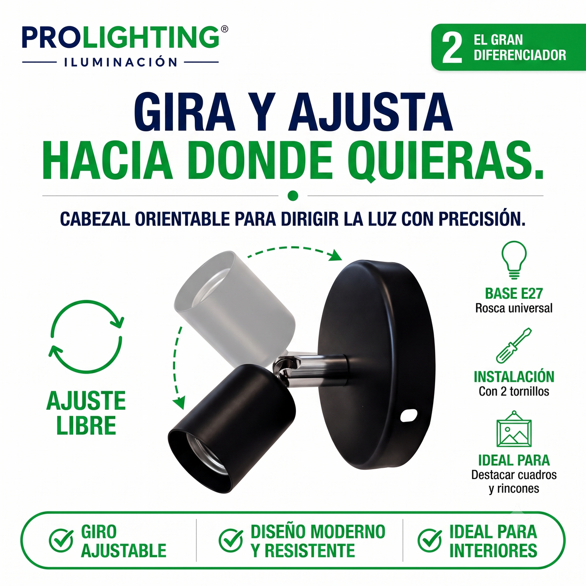 Aplique Muro Abatible Decorativo Para Ampolleta E27 Negro