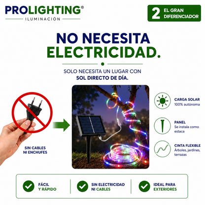 Tira Led Solar 10mts RGB IP65 con Estaca Panel