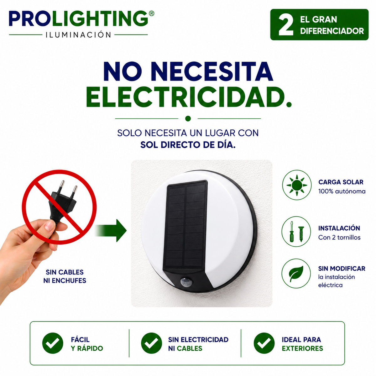 Foco Solar LED Redondo Muro Exterior Sensor Impermeable
