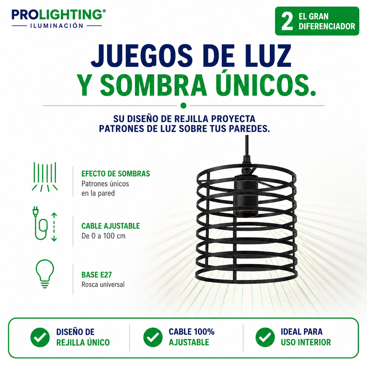 Lampara Colgante Cilindro Jaula Metal Base Negra E27 Retro
