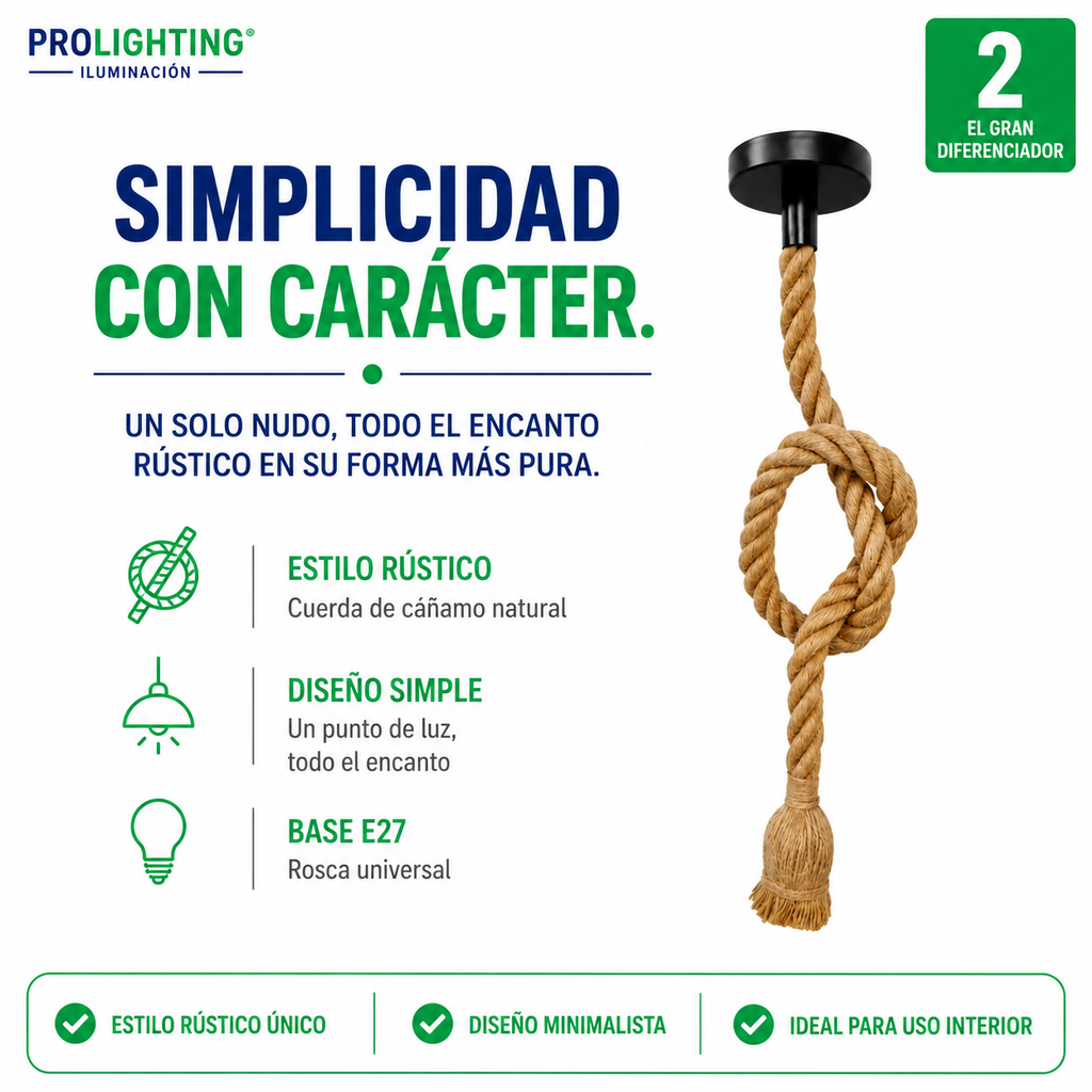Lampara Colgante Soga Simple Trenzada Yute Cañamo Base E27
