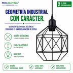 Lampara Colgante Octagono Jaula Metal Negra Diseño Tambor E27