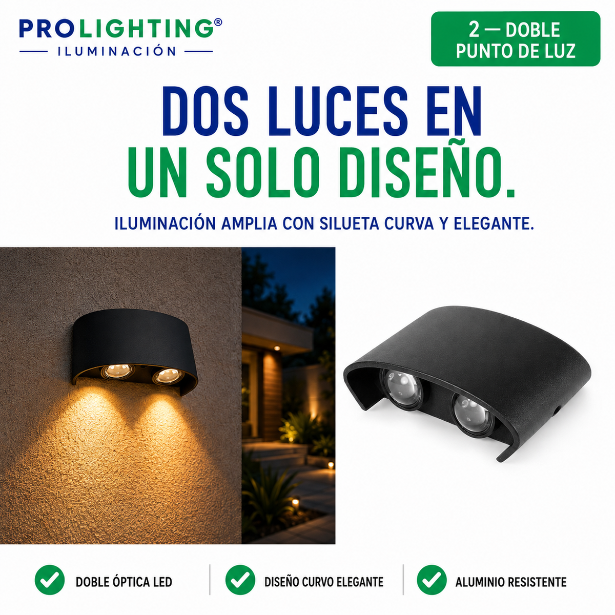 Aplique LED Doble Haz Luz Arriba Abajo Exterior Decorativo