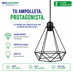 Lampara Colgante Diamante Negra Jaula Metal Abierta Base E27