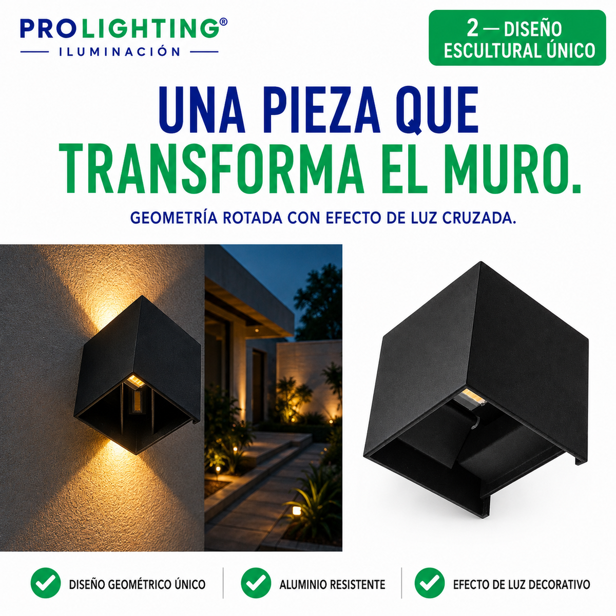 Aplique LED Integrado Cubo Diagonal Decorativo Bidireccional