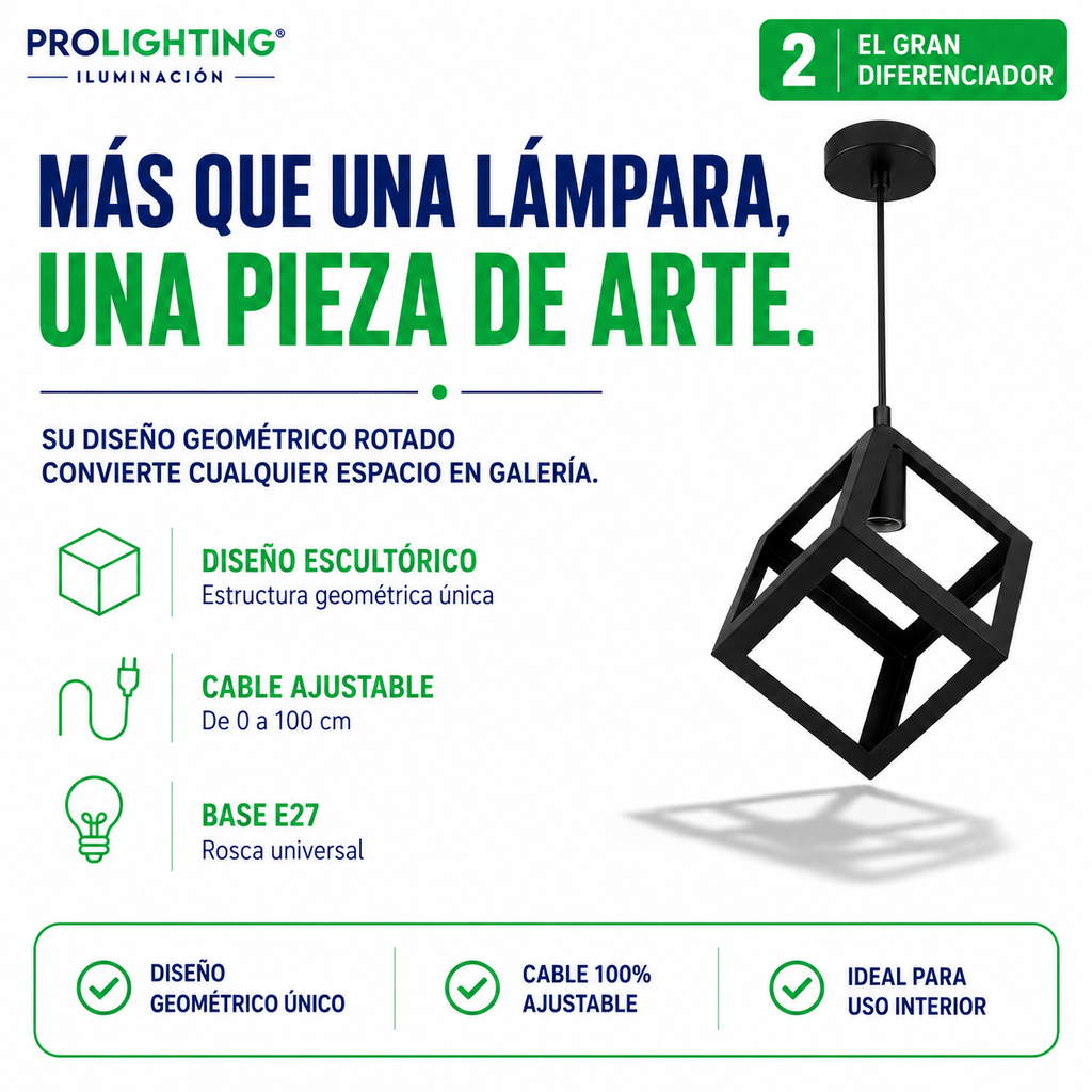 Lampara Colgante Cubo Metal Diseño Industrial Base E27