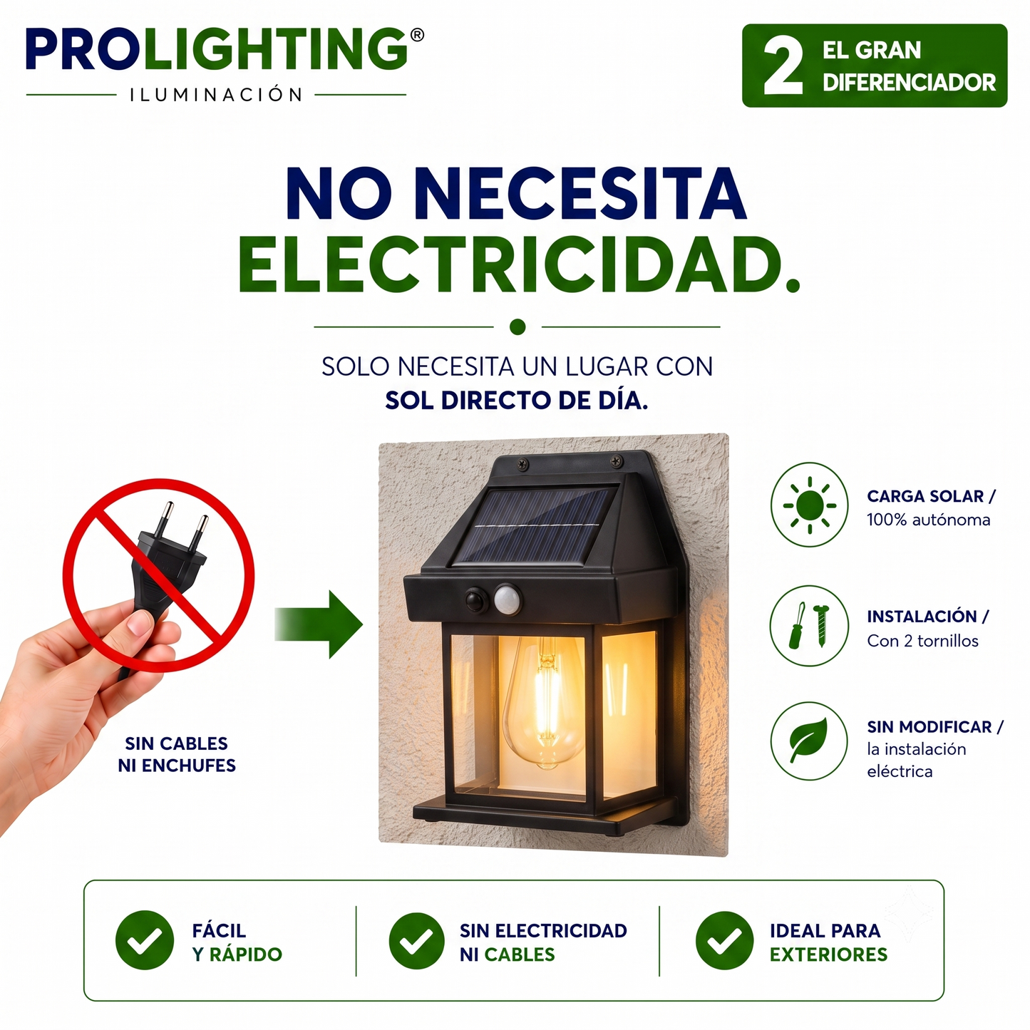 Farol Solar LED Vintage Sensor Movimiento Exterior impermeable IP54