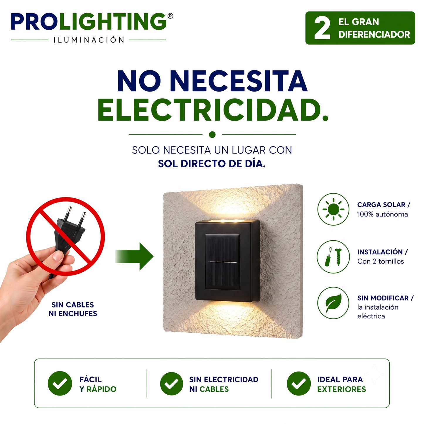 Aplique Solar LED Fijo Doble Haz de luz Arriba y Abajo Exterior