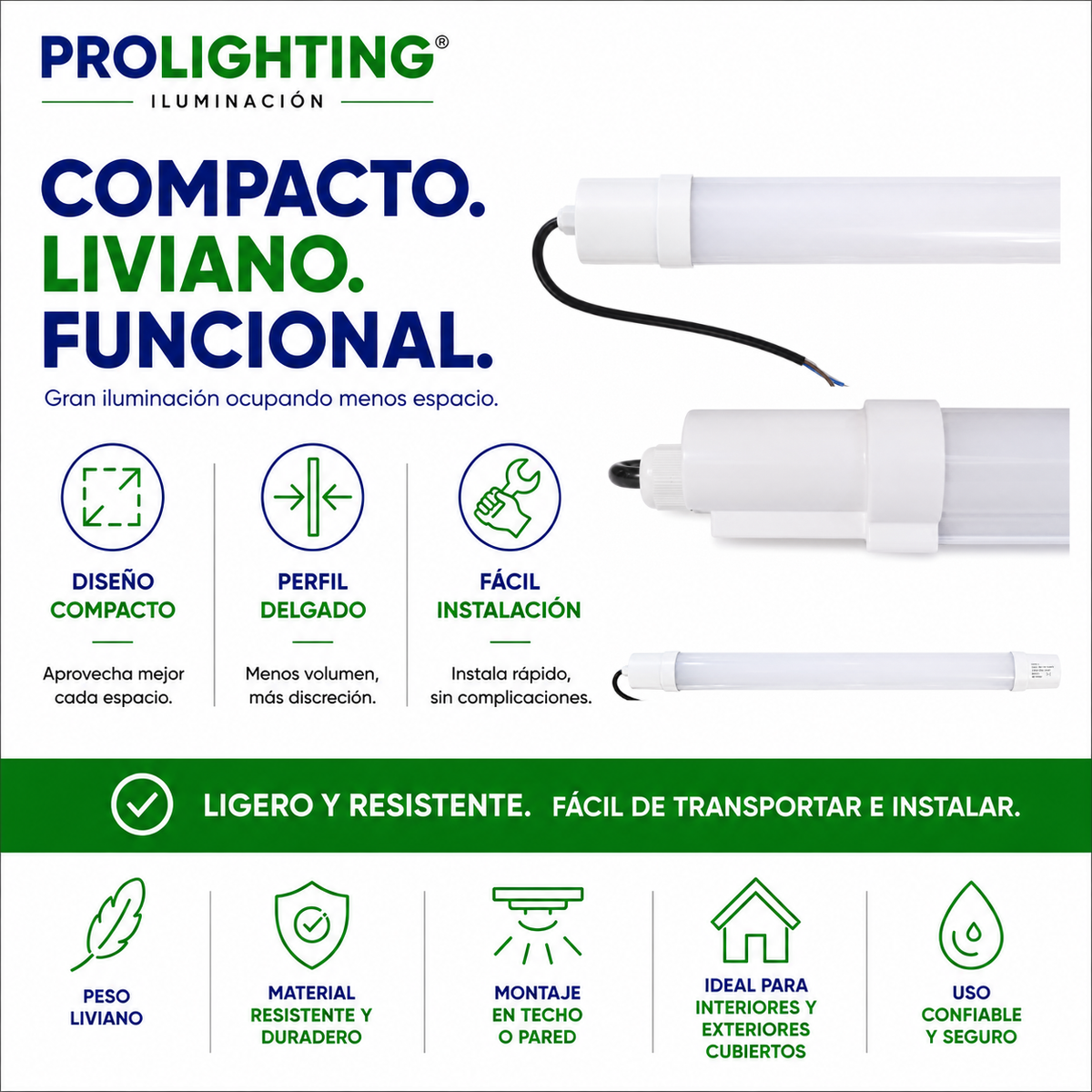 Tubo LED Estanco Canoa Plana Regleta Slim 120cm 36W Fría IP65