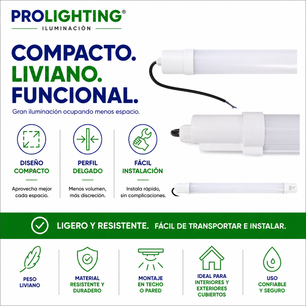 Tubo LED Estanco Canoa Plana Regleta Slim 60cm 18W Fría IP65
