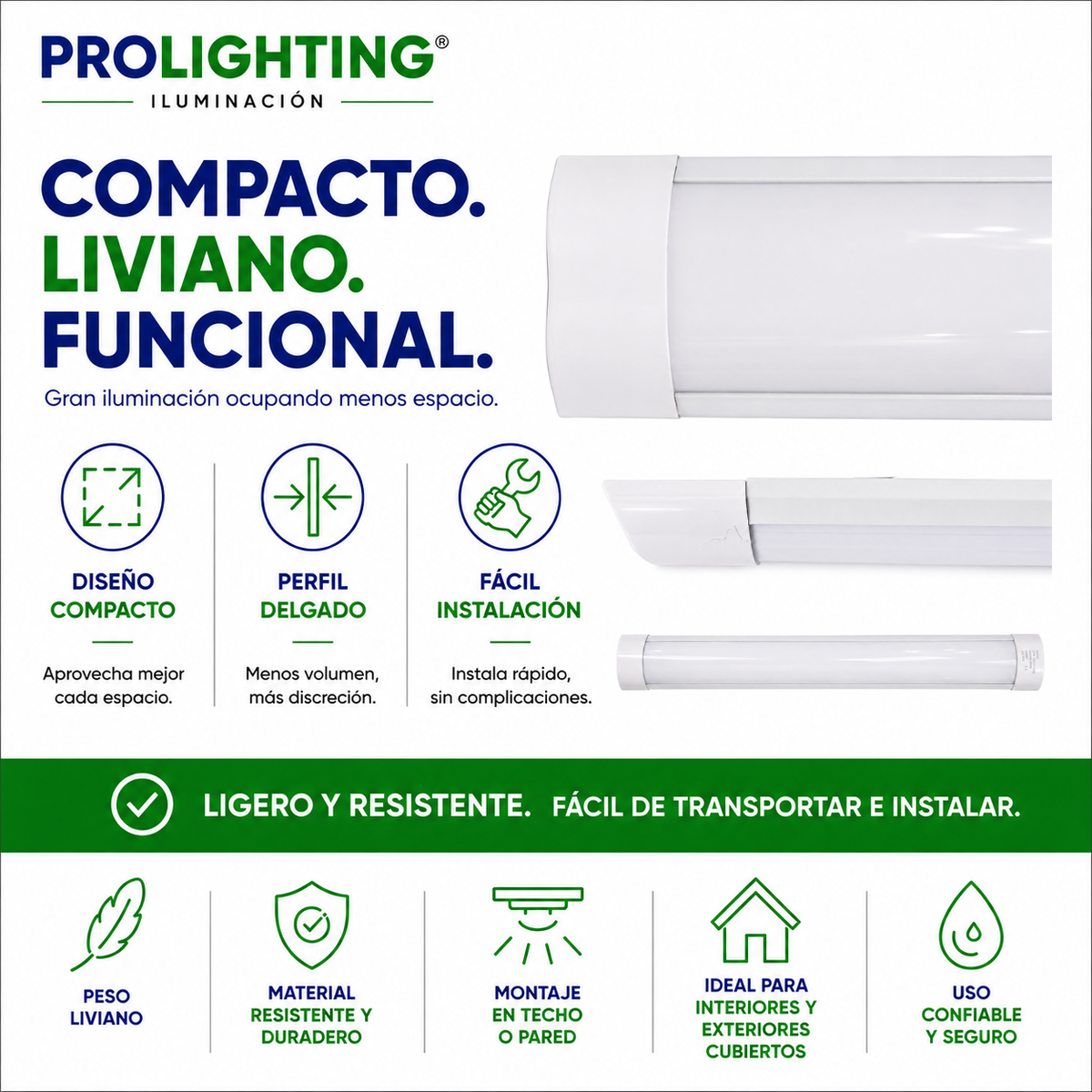Tubo LED Estanco Canoa Plana Regleta Slim 90cm 27W Cálida