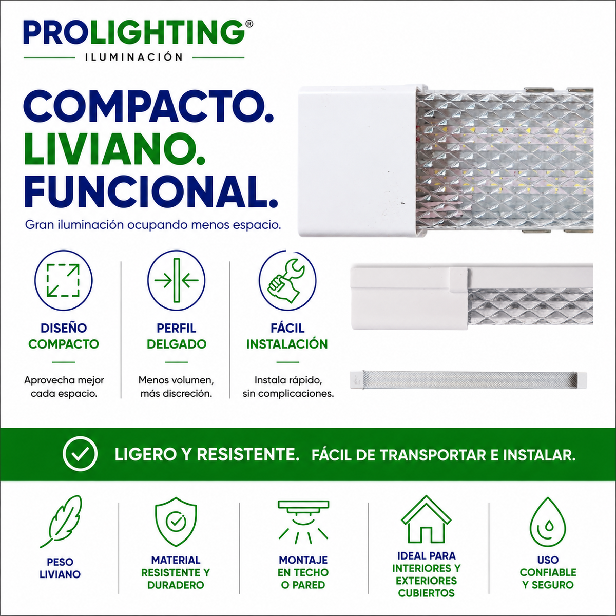 Tubo LED Estanco Canoa Plana Regleta Slim 60cm 18W Fría Prismático