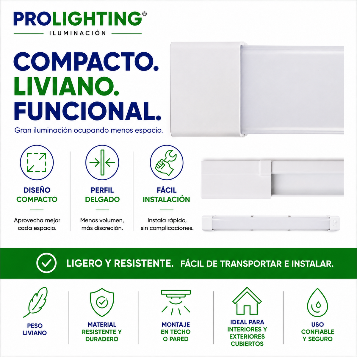 Tubo LED Estanco Canoa Plana Regleta Slim 120cm 54W Fría Liso
