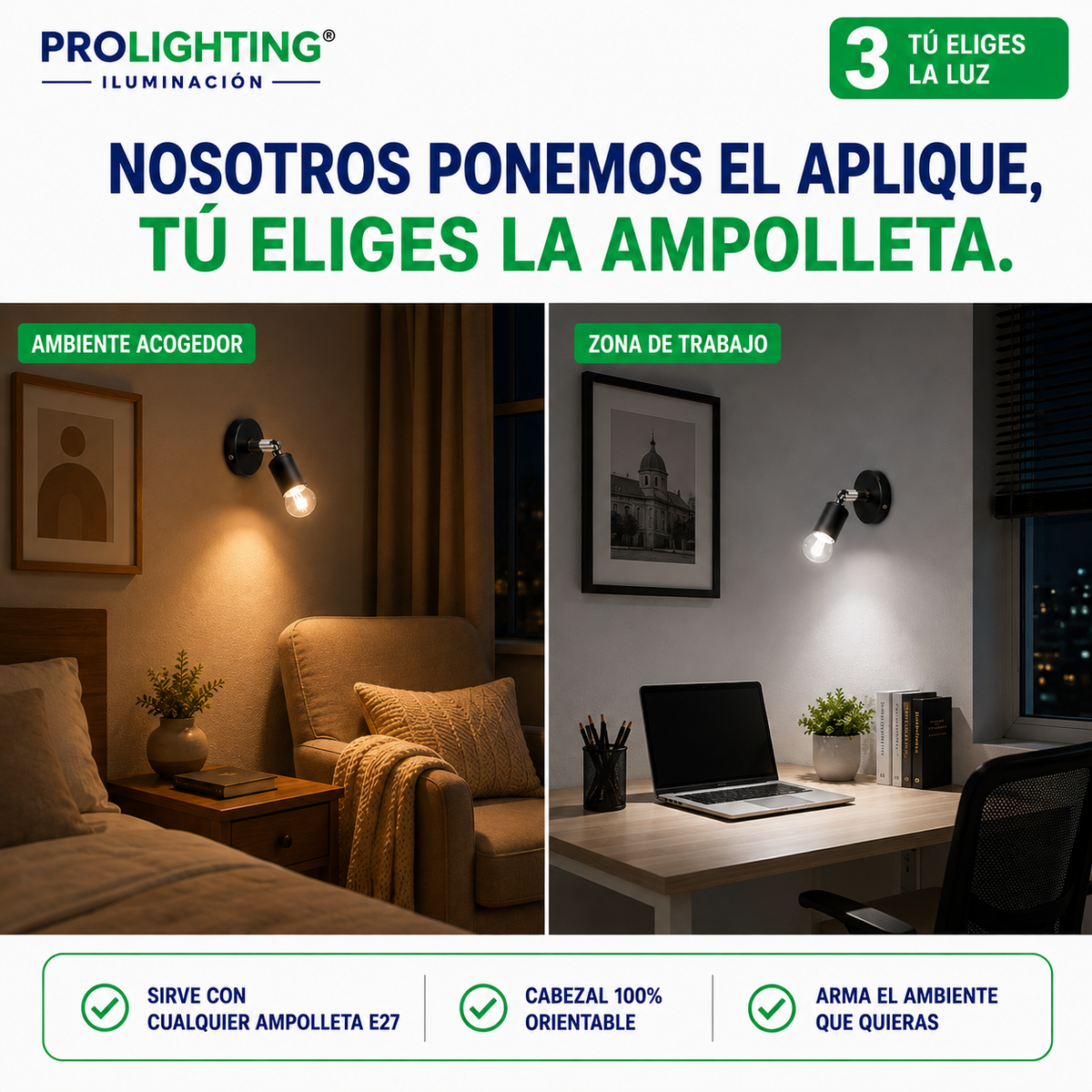 Aplique Muro Abatible Decorativo Para Ampolleta E27 Negro