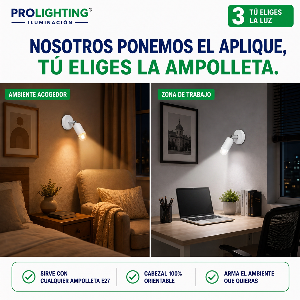 Aplique Muro Abatible Decorativo Para Ampolleta E27 Blanca