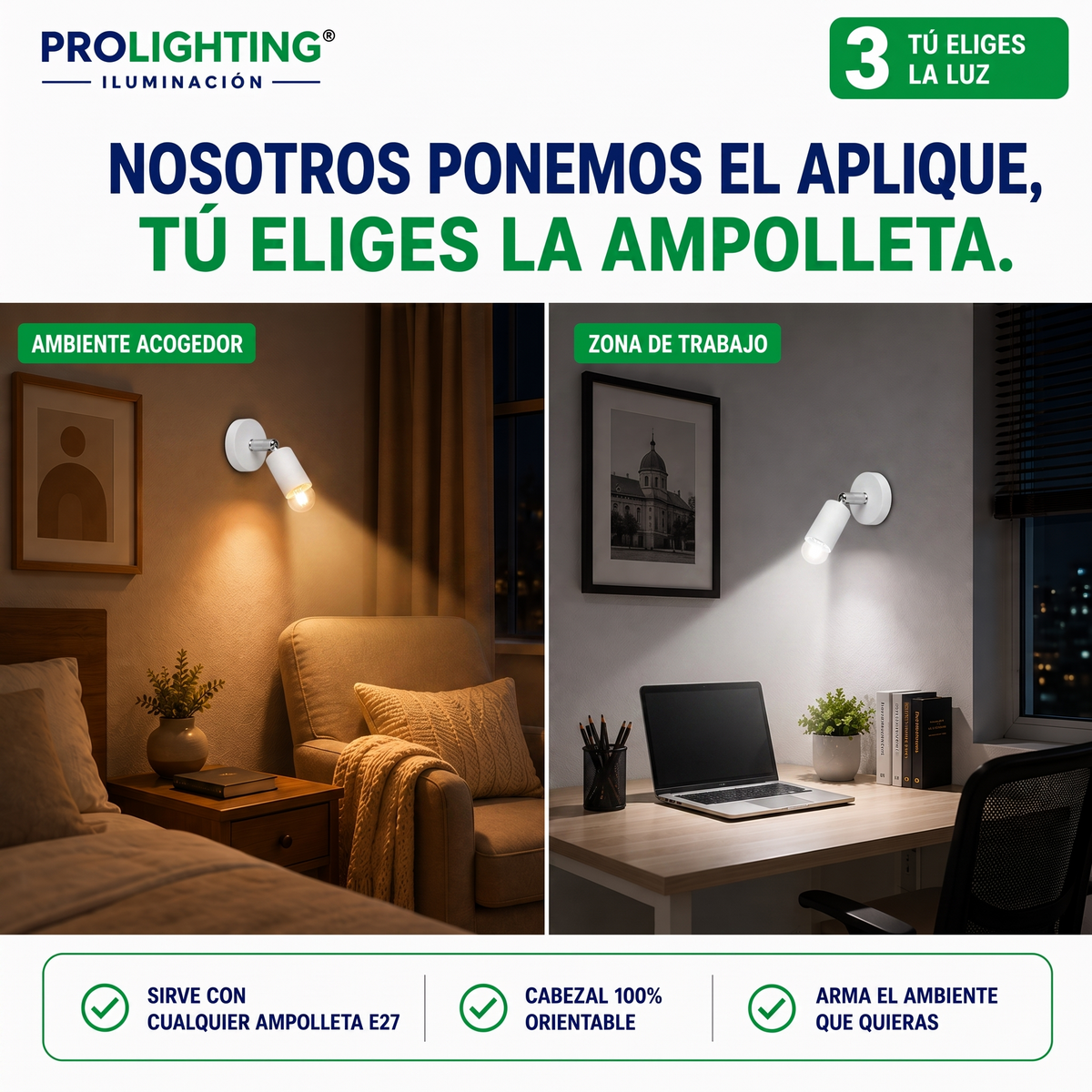 Aplique Muro Abatible Decorativo Para Ampolleta E27 Blanca