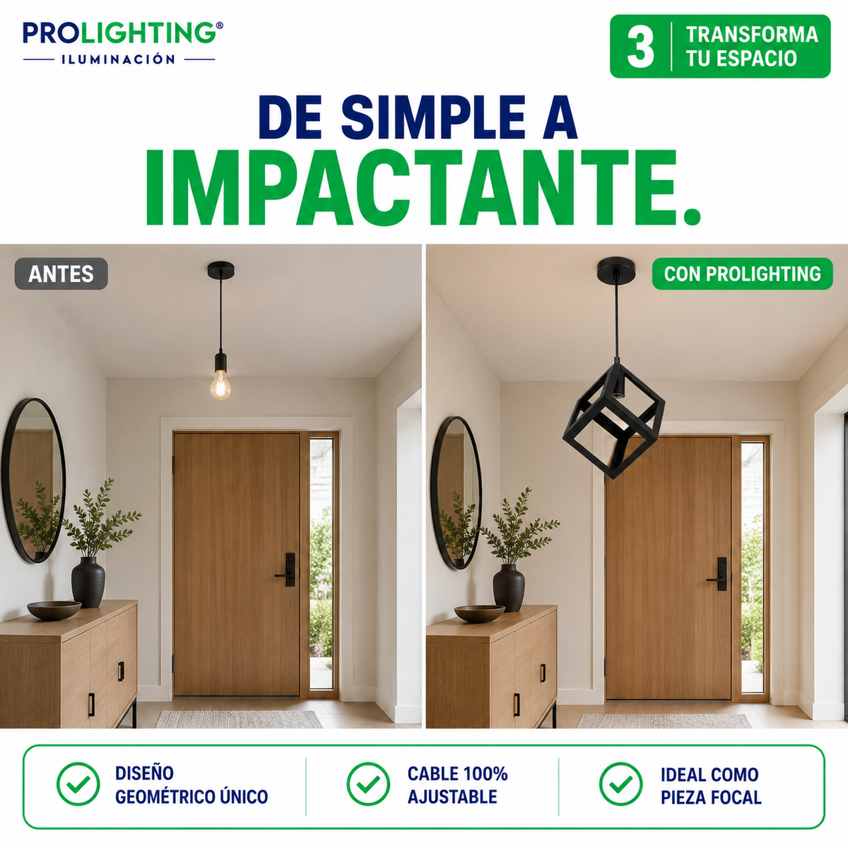 Lampara Colgante Cubo Metal Diseño Industrial Base E27