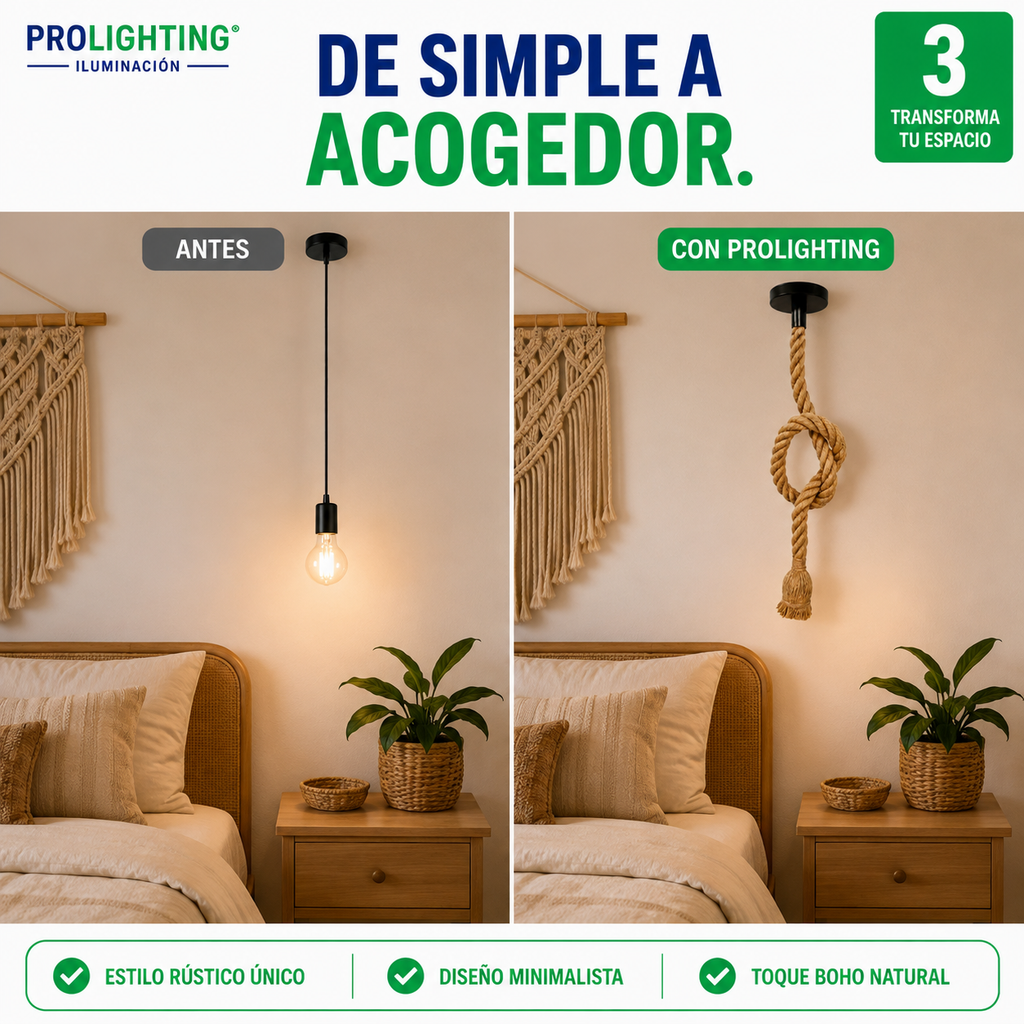 Lampara Colgante Soga Simple Trenzada Yute Cañamo Base E27