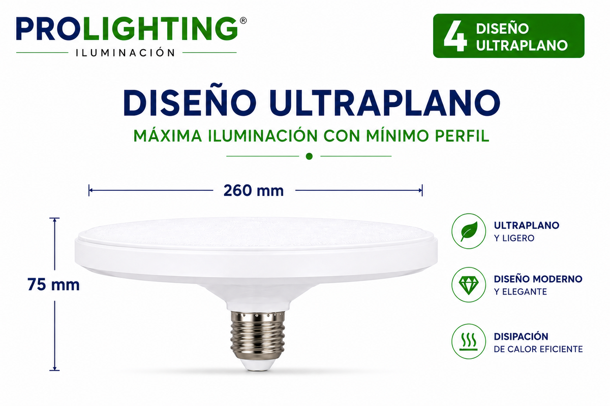 Ampolleta LED Foco Panel UFO Alta Potencia 60W Fría 26cm T260 E27