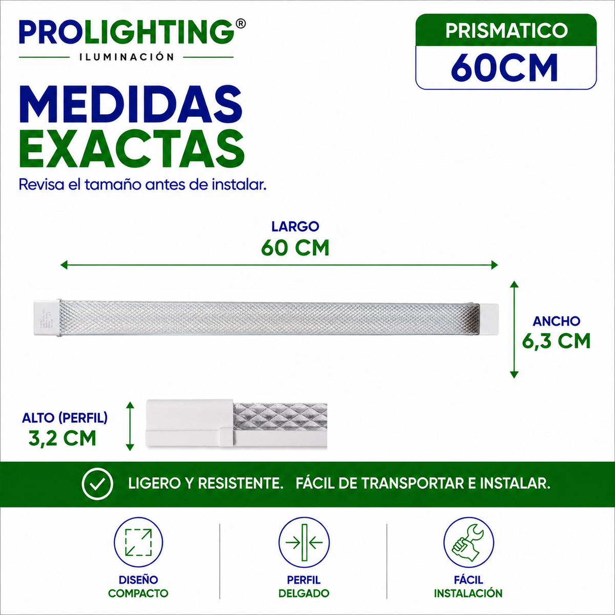 Tubo LED Estanco Canoa Plana Regleta Slim 60cm 18W Fría Prismático