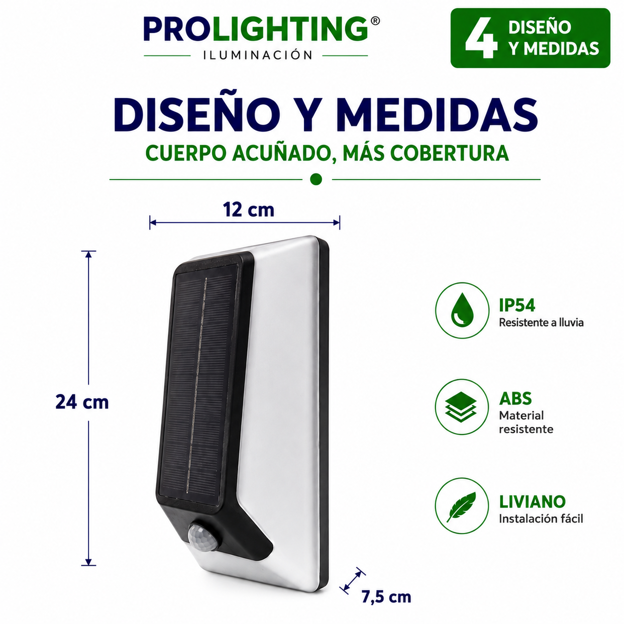 Luz Solar LED RECTANGULAR con Sensor de Movimiento PIR Exterior impermeable IP54