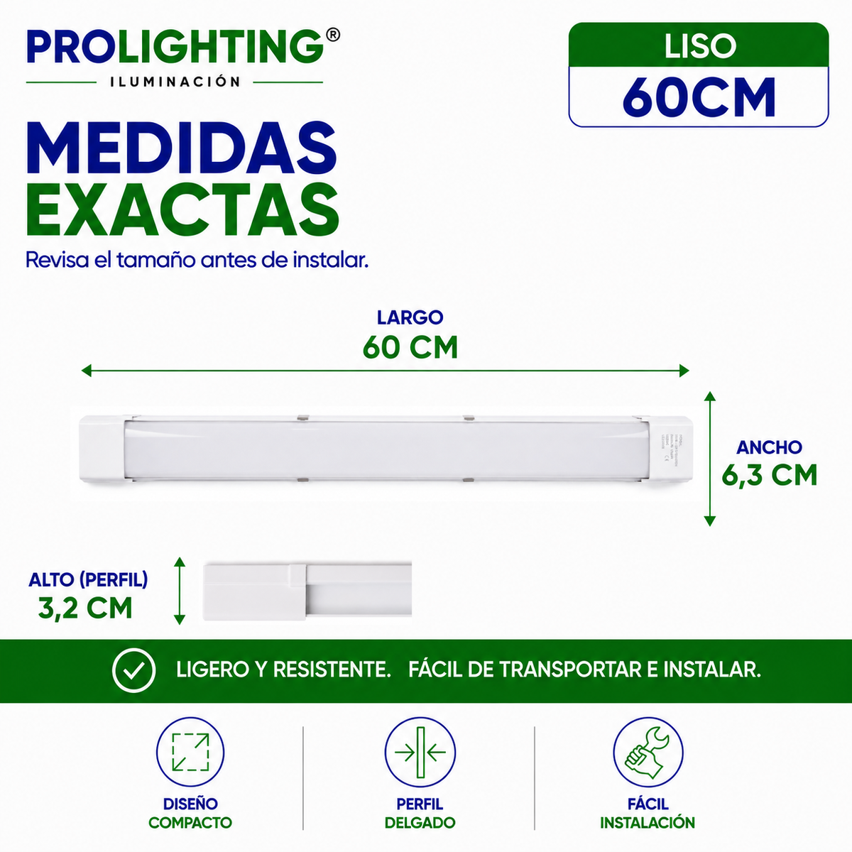 Tubo LED Estanco Canoa Plana Regleta Slim 60cm 27W Fría Liso