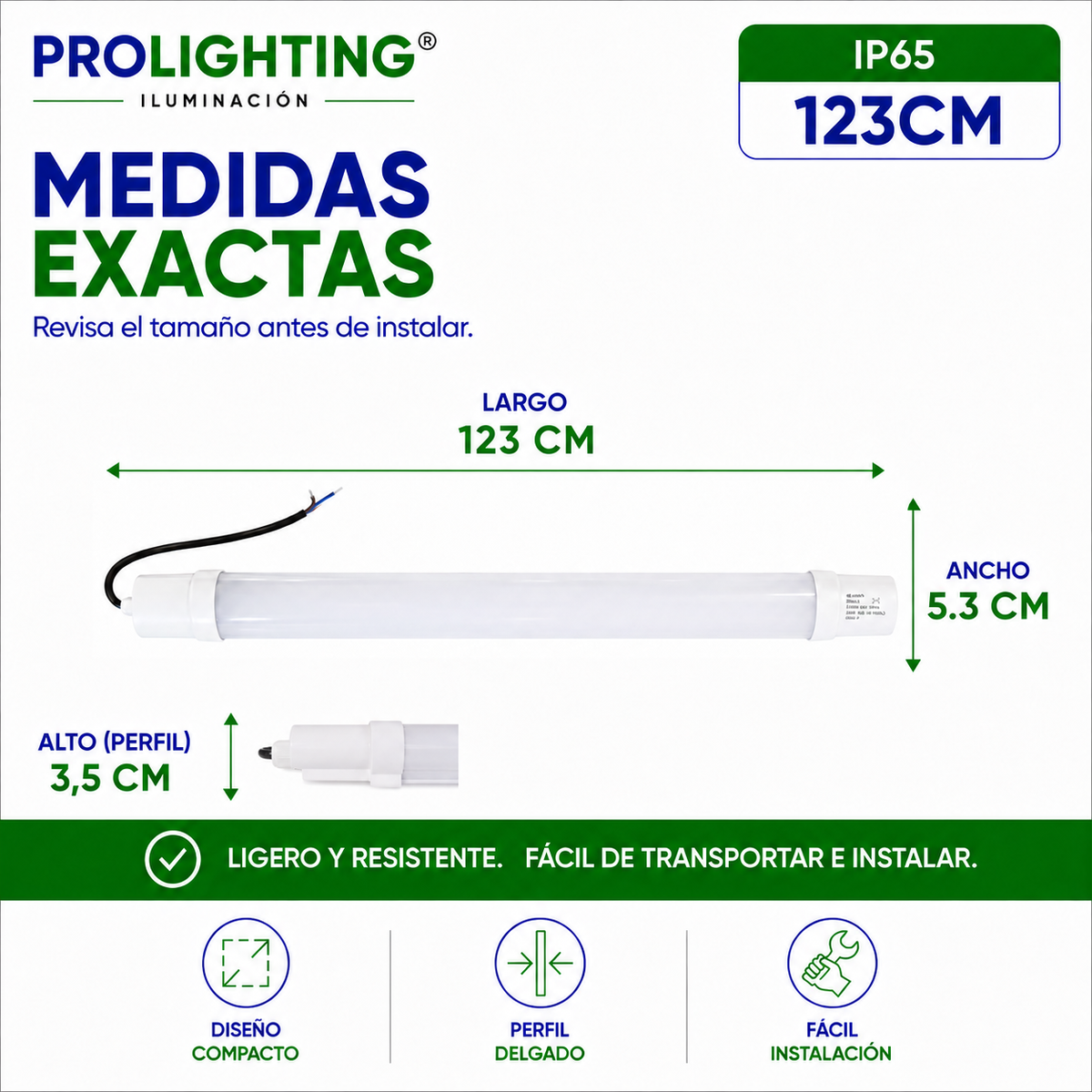 Tubo LED Estanco Canoa Plana Regleta Slim 120cm 36W Fría IP65